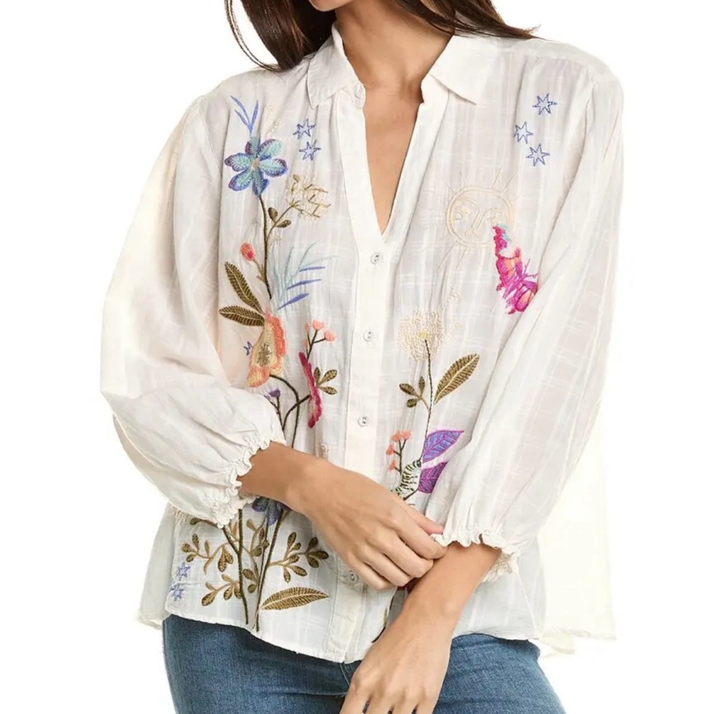 NWT Johnny Was NILA RELAXED SMOCKED SHIRT size LARGE